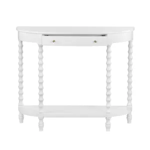 40 In. White Solid Wood 1 Drawer Accent Demilune Console/sofa Table