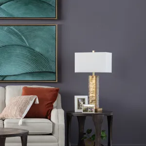 Set Of 2 Metal & Glass Table Lamp With Linen Shade
