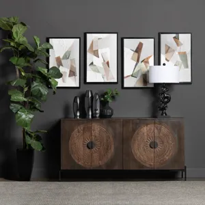 Solid Wood & Metal 4-door Media Credenza/sideboard