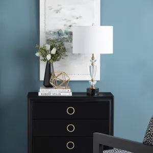 Crystal Table Lamp With White Linen Shade
