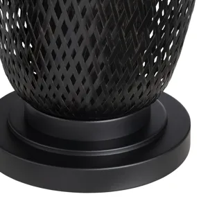Set Of 2 Black Rattan/bamboo Table Lamp With Linen Shade