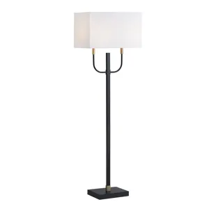 Black And Gold Metal Floor Lamp With Linen Shade