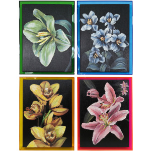 Neon Garden 4-piece Hand-painted Framed Floral Canvas Wall Art Set