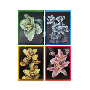 Neon Garden 4-piece Hand-painted Framed Floral Canvas Wall Art Set