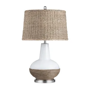 Ceramic & Rattan Table Lamp With Rattan Shade