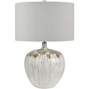 Dripped Glaze Ceramic Table Lamp With Drum Shade And 3-way Lighting.