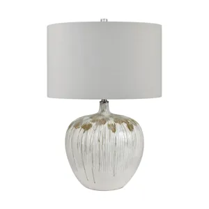 Dripped Glaze Ceramic Table Lamp With Drum Shade And 3-way Lighting.