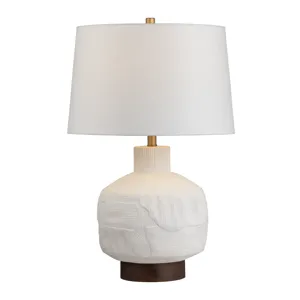Ceramic & Wood Table Lamp With Linen Shade