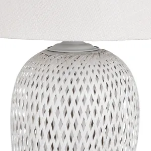 Set Of 2 White Rattan/bamboo Table Lamp With Linen Shade