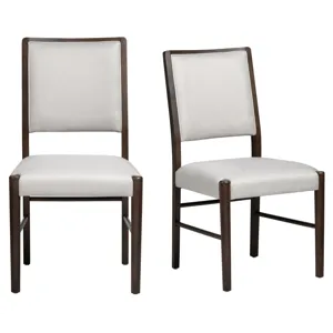 Set Of 2 White Upholstered And Wood Dining Chairs