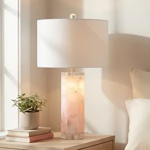 Pink Crystal Base Heidi Table Lamp &amp; Nightlight With White Linen Shade