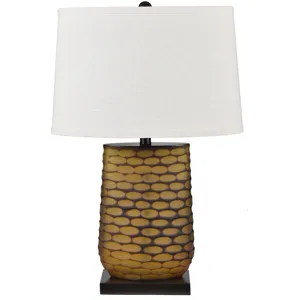 Brown Matte Table Lamp With Oat Linen Shade