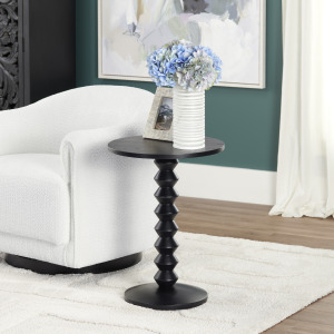 Black Painted Round Accent End Table