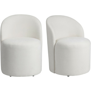 Set Of 2 White Upholstered Dining Chairs With Castors