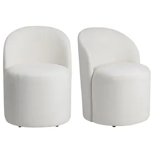 Set Of 2 White Upholstered Dining Chairs With Castors
