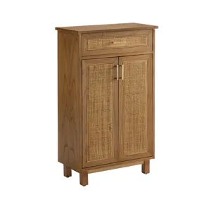 Brown Wooden Two Door One Drawer Accent Cabinet