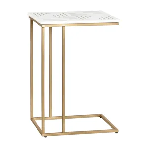 White Marble With Brass Inlay Gold C Table