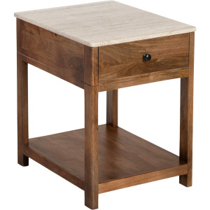 Solid Mango And Travertine 1 Drawer Accent/end Table