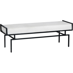 Upholstered White Accent Bench With Black Iron Frame