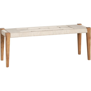 Beige Wicker/rattan Rope And Solid Wood Accent Bench