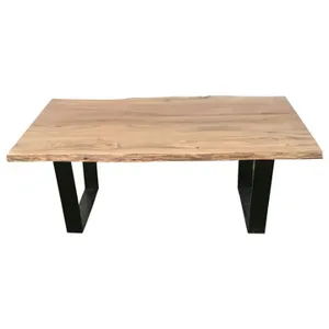 Bengal Manor Iron And Live Edge Natural Acacia Wood Rectangle Cocktail Table