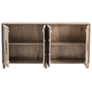 Bengal Manor Mango Wood 4 Door Frame Detail Rough Hewn Sideboard Silo
