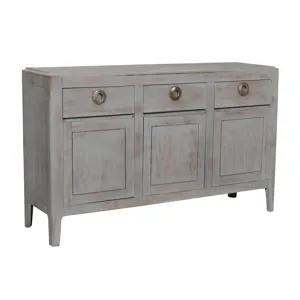 Bengal Manor Mango Wood Grey Wash 3 Drawer 3 Door Sideboard