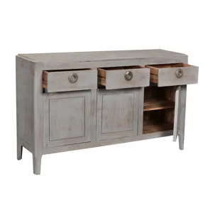Bengal Manor Mango Wood Grey Wash 3 Drawer 3 Door Sideboard