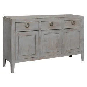 Bengal Manor Mango Wood Grey Wash 3 Drawer 3 Door Sideboard
