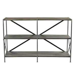 Bengal Manor Mango Wood Scraped Iron Tiered Console Table In Parkview Grey Finish