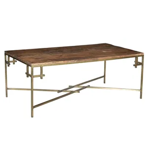 Bengal Manor Mango Wood Rectangle Cocktail Table With Iron Square Corner Aged Gold Finish