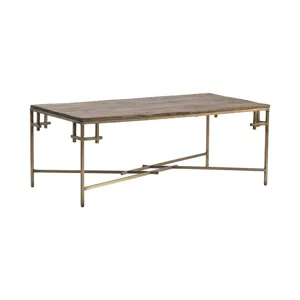 Bengal Manor Mango Wood Rectangle Cocktail Table With Iron Square Corner Aged Gold Finish Silo