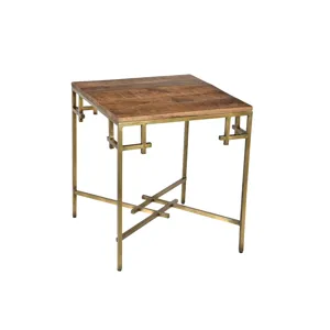 Bengal Manor Mango Wood Square End Table With Iron Square Corner Aged Gold Finish