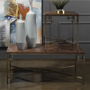 Bengal Manor Mango Wood Square End Table With Iron Square Corner Aged Gold Finish