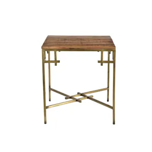 Bengal Manor Mango Wood Square End Table With Iron Square Corner Aged Gold Finish