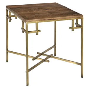 Bengal Manor Mango Wood Square End Table With Iron Square Corner Aged Gold Finish