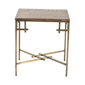 Bengal Manor Mango Wood Square End Table With Iron Square Corner Aged Gold Finish Silo