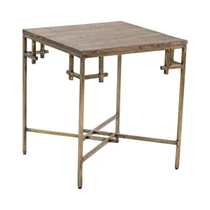 Bengal Manor Mango Wood Square End Table With Iron Square Corner Aged Gold Finish Silo