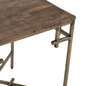 Bengal Manor Mango Wood Square End Table With Iron Square Corner Aged Gold Finish Silo