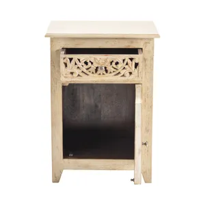Bengal Manor Mango Wood Pierced 1 Drawer And 1 Door Distressed Grey Accent Cabinet