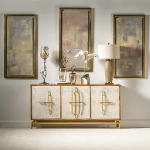 Bengal Manor Mango Wood 3 White Pattern Door Sideboard With Unique Antique Gold Hardware