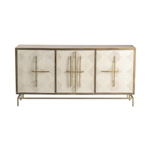 Bengal Manor Mango Wood 3 White Pattern Door Sideboard With Unique Antique Gold Hardware Silo