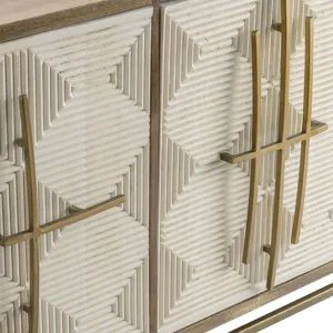 Bengal Manor Mango Wood 3 White Pattern Door Sideboard With Unique Antique Gold Hardware Silo