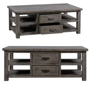 Pembroke Plantation Recycled Pine Distressed Grey 2 Drawer Rectangle Cocktail Table