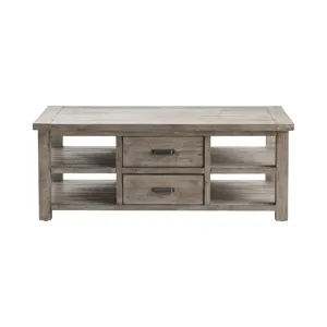 Pembroke Plantation Recycled Pine Distressed Grey 2 Drawer Rectangle Cocktail Table Silo