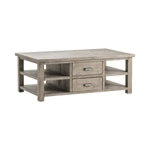 Pembroke Plantation Recycled Pine Distressed Grey 2 Drawer Rectangle Cocktail Table Silo