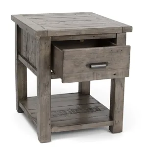 Pembroke Plantation Recycled Pine Distressed Grey 1 Drawer Rectangle End Table