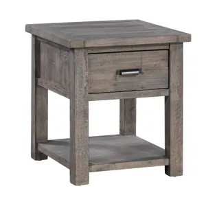 Pembroke Plantation Recycled Pine Distressed Grey 1 Drawer Rectangle End Table