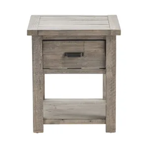 Pembroke Plantation Recycled Pine Distressed Grey 1 Drawer Rectangle End Table Silo