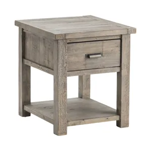 Pembroke Plantation Recycled Pine Distressed Grey 1 Drawer Rectangle End Table Silo